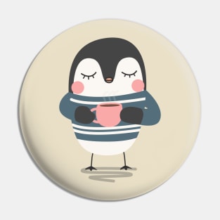 Cute Penguin Drinking Coffee T-Shirt Pin