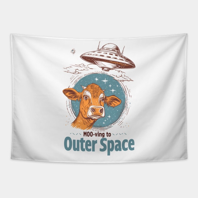 MOO-ving to Outer Space - Funny UFO Tapestry by Fenay-Designs