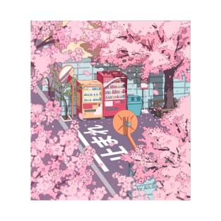 A beautiful aesthetic Tokyo street and  the pink sakura tree blossom T-Shirt