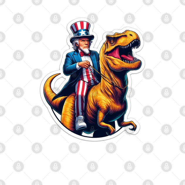 Freedom Rex Patriotic Dinosaur T-Rex with Uncle Sam Riding by Dad and Co