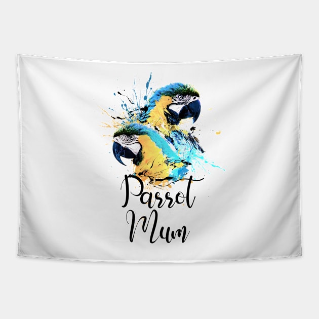 Parrot Mom Color Splatter Macaw White Tapestry by BirdNerd