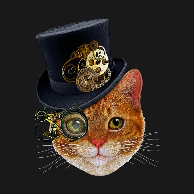 Orange Cat with Steampunk Hat and Monocle by SirLeeTees