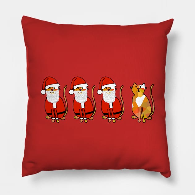 Three Santa Cats and a Christmas Kitty Pillow by ellenhenryart