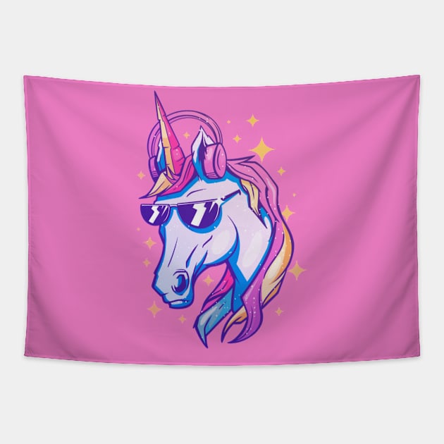 Unicorn with Sunglasses and Headphones Rad Cool Mythical Mystic Tapestry by Sassee Designs