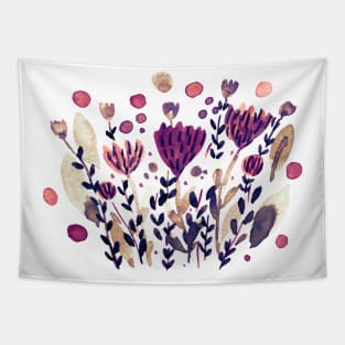 Watercolor whimsical flowers - burgundy Tapestry