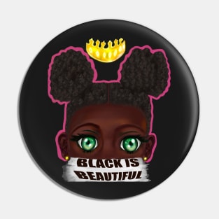 Black is beautiful black girl with Afro hair in puffs, green eyes and dark brown skin side profile. Hair love ! Pin