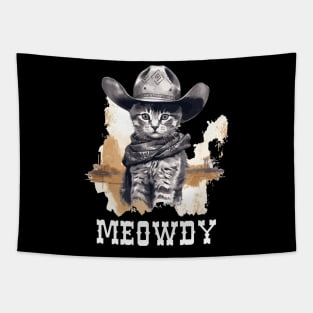 Funny Cat Cowboy Cowgirl Meow Howdy Meowdy Tapestry