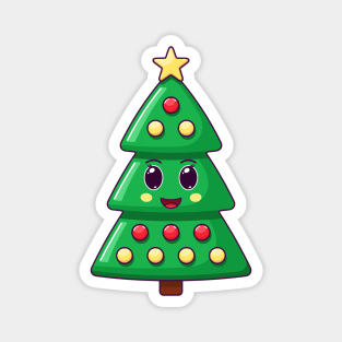 Cartoon Kawaii Christmas Tree with Cheerful Face Magnet