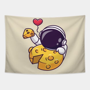 Cute Astronaut Eating Cheese Moon Cartoon Tapestry