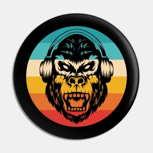 Retro Gorilla Headphones Pin