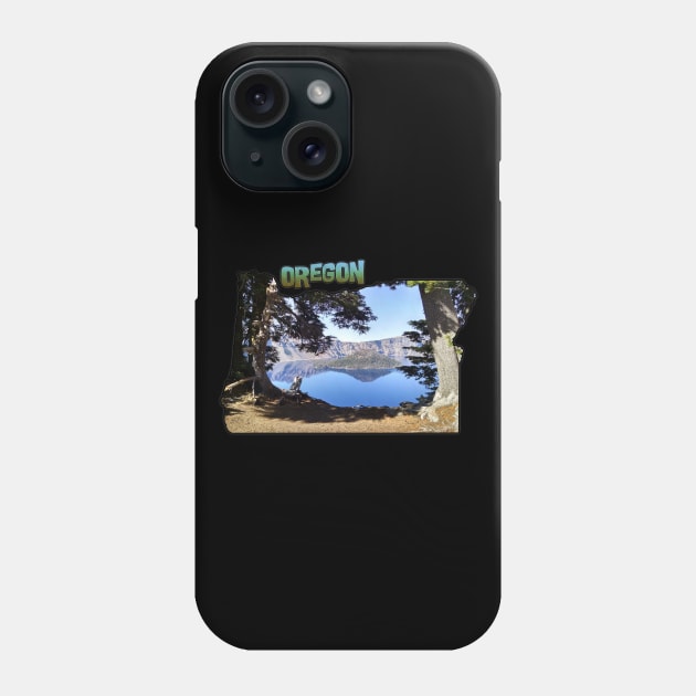 Oregon State Outline (Crater Lake & Wizard Island) Phone Case by gorff