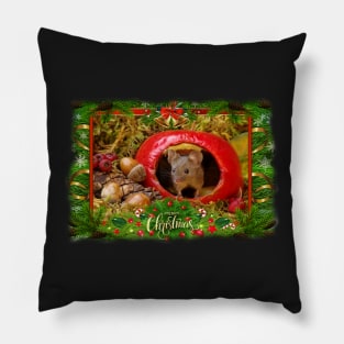 Christmas Mini Mouse in a log pile house Pillow