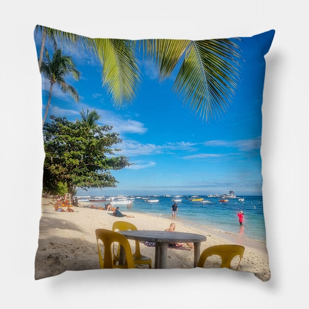 Alona Beach, Panglao Island, Bohol, Philippines Pillow by Upbeat Traveler