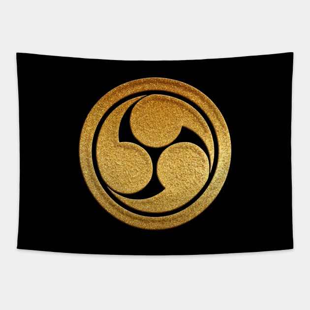 Gold Maruni Migi Mitsu Tomoe Kamon Tapestry by Takeda_Art