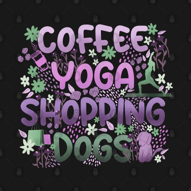 Coffee Yoga Shopping Dogs in Purple-Green by Booneb