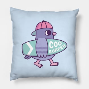 Cute Pigeon With Surfboard Coo Surfer Funny Pillow