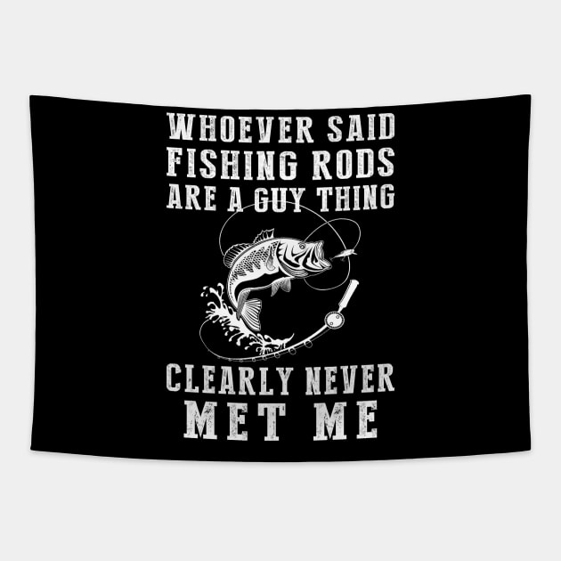 Reeling in Laughter: Fishing Knows No Gender! Tapestry by MKGift