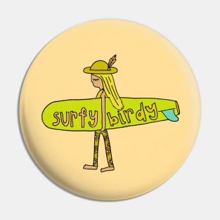 surfy birdy classic tee // retro surf art Pin