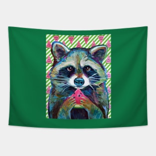 CUTE RACCOON WITH WATERMELON Tapestry