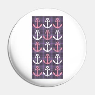 Cute Nautical Pink Purple Anchors Pattern Pin