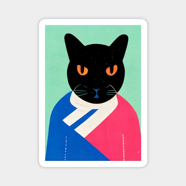 Kreuzberg Cat Retro Poster Vintage Art Sport Wall Blue Pink Illustration Magnet by BetterManufaktur