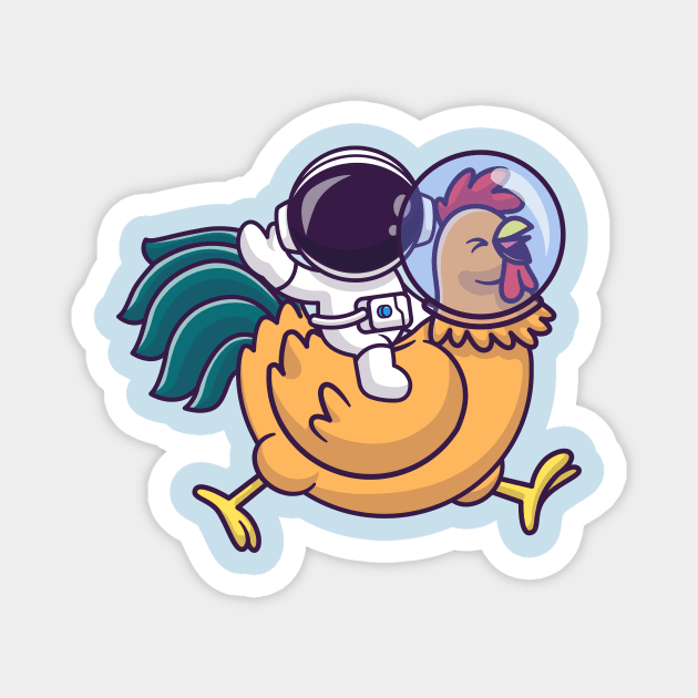 Cute Astronaut Riding Astronaut Chicken And Waving Hand Cartoon Magnet by Catalyst Labs