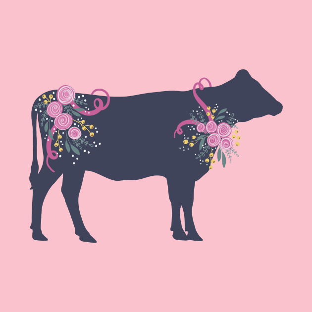 Country Cow with Floral Bouquet by cottoncanvas