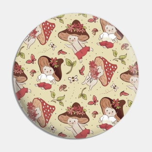 Kawaii Cottagecore Mushroom Pattern Pin