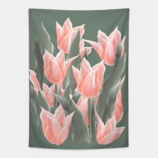 Stylish Peach Tulips Flowers Watercolor Illustration, coral pink color background. Holiday, Birthday, Anniversary Gifts Tapestry