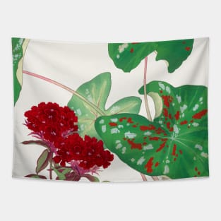 Vintage Sweet William Ears Flowers and Elephant ears leaves Japanese flower art Tapestry