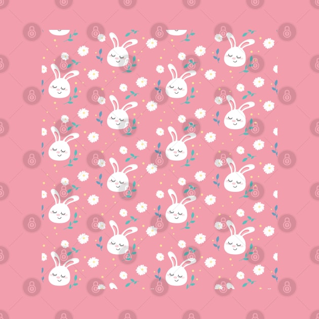 cute pink bunnies with flowers pattern by youki