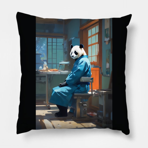 Beautiful panda surgeon Pillow by Spaceboyishere