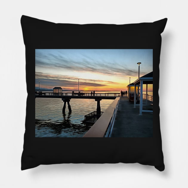 Edmonds Washington Pier at Sunset Pillow by SeaChangeDesign