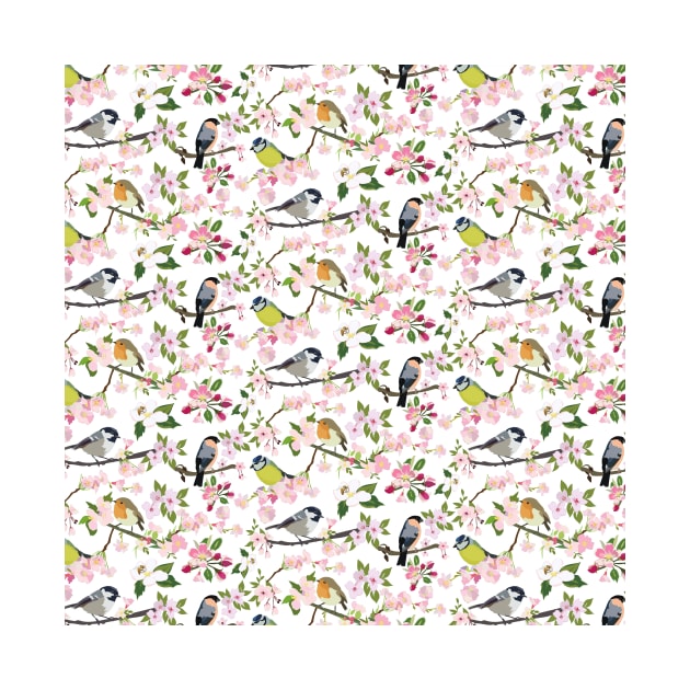 Garden Bird Illustration Pattern by LThomasDesigns