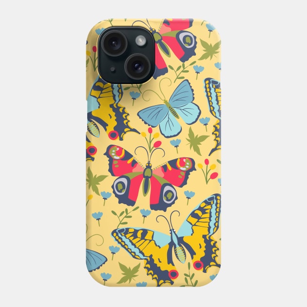 Butterflies Blue Red Yellow Colorful Pattern Design Art Retro Insect Phone Case by queensandkings