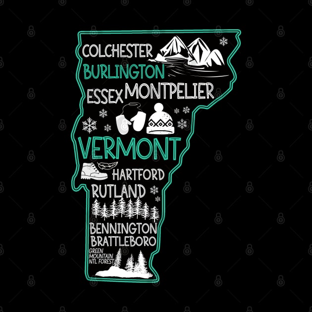 Vermont Burlington cute map Essex Rutland Bennington Brattleboro Colchester Hartford by BoogieCreates