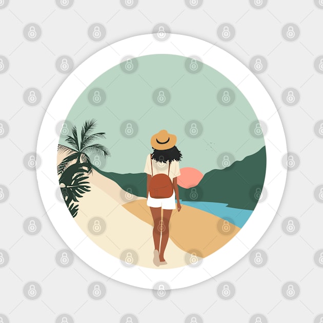 Sunset beach walk Magnet by Retroprints