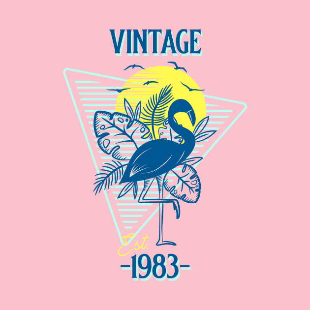 Vintage Est. 1983 Retro Flamingo by Green Zen Culture