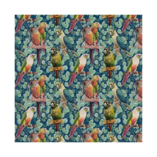 Conures in Eucalyptus Leaves in Navy Blue T-Shirt