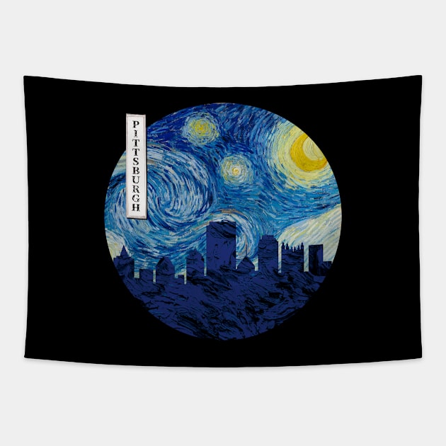 Pittsburgh Van Gogh Starry Night Circle Tapestry by Ferrazi