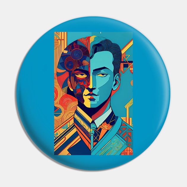 Modern Art Deco Man Pin by ArtBeatsGallery