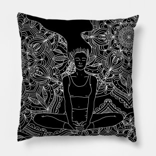 Mandala Meditation Girl Line Art Pillow