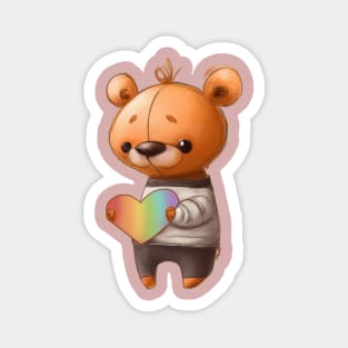 Love is Love Teddy Bear with Rainbow Heart Magnet