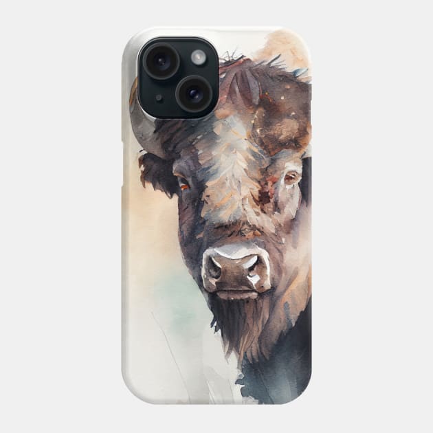 Watercolor of a single buffalo bison animal from the midwest rockies Phone Case by Danielleroyer