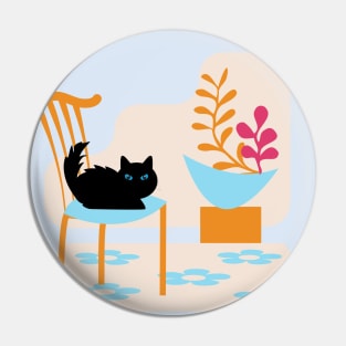 Cute Black Cat Chair Room 6 Pin