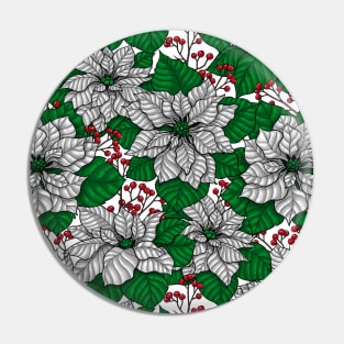 White poinsettia, Christmas pattern Pin