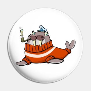 walrus dressed in the style of a North Sea captain in a thick sweater Pin