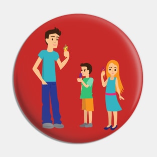 Father and Kids Eating Ice cream Pin