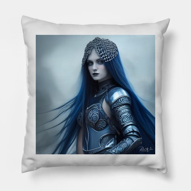 Gothic Blue Warrior Woman Pillow by Wilcox PhotoArt