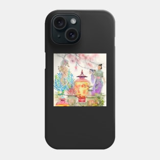 Chinoiserie landscape with seahorse watercolor painting Phone Case